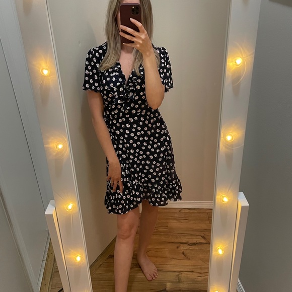 Francesca’s Blue and Floral Wrap Dress - Picture 2 of 7